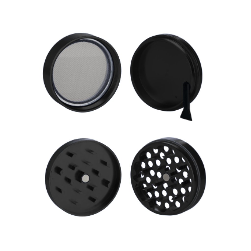 Black Aluminium 55mm Herb Grinder - 4 Piece